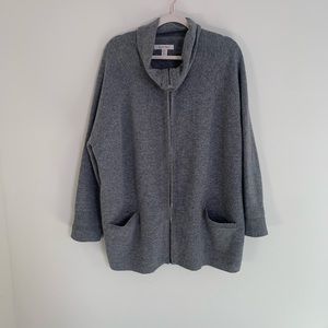 ELLEN TRACY 100% WOOL ZIPPER SWEATER JACKET WOMEN'S XL GRAY
